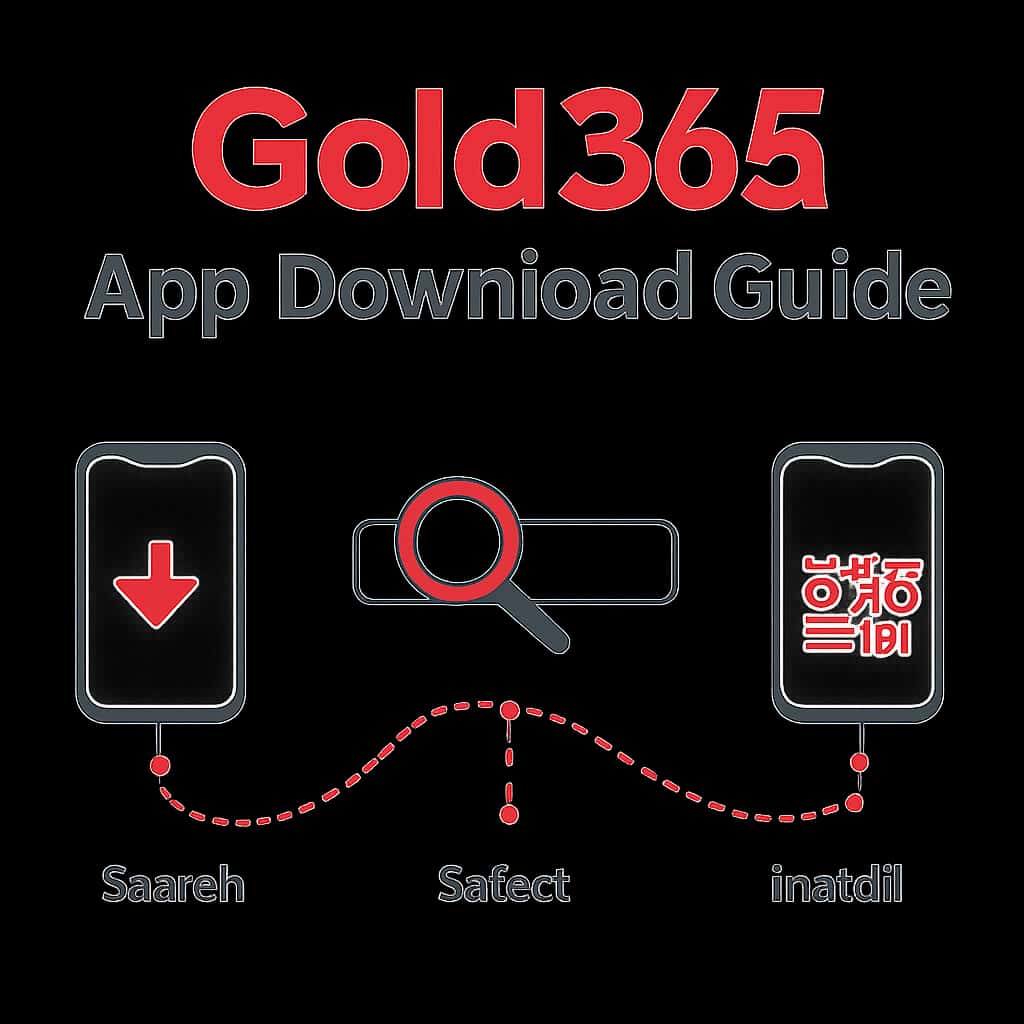 Illustration detailing steps for downloading the Gold365 app.