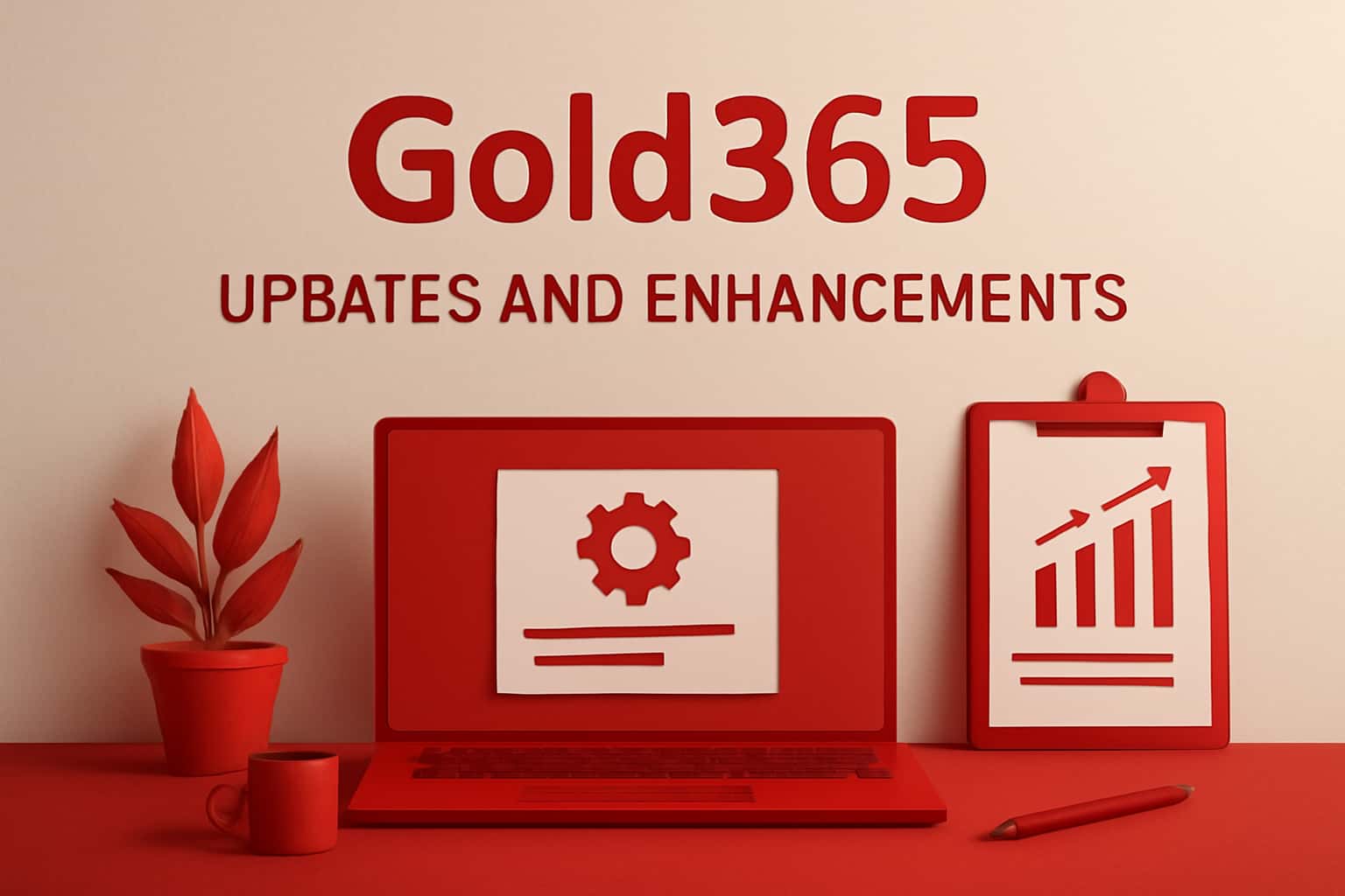 A futuristic scene showcasing Gold365 Updates and Enhancements with clear text.